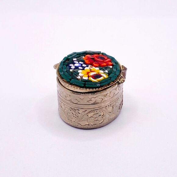 Micro Mosaic Millefiori Gilded Italian Pill Box - Picture 8 of 8